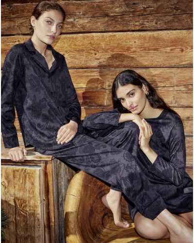 Chemise de nuit manches longues Calida Winter Dreams 100% coton (Dark Lapis Blue)