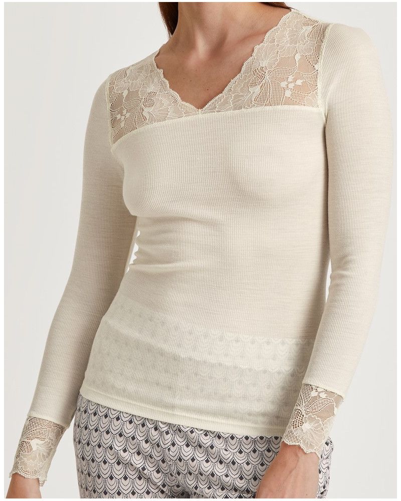 Long sleeves top Calida Silky Wool Glam (Charm Cream)