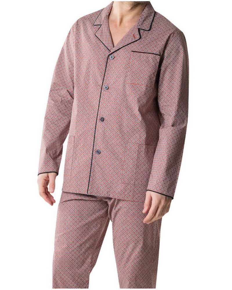 Long pyjama in 100% cotton Eminence (Imprimé losanges terracota)