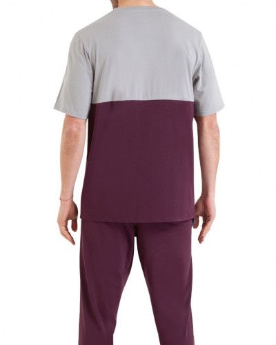 Pijama largo de manga corta 100% algodón Athena Club (Gris/Aubergine)