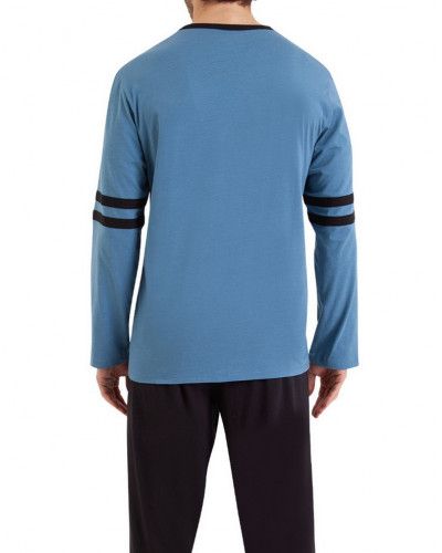 Pyjama long 100% coton Athena Ecopack Construction (Bleu/Noir)