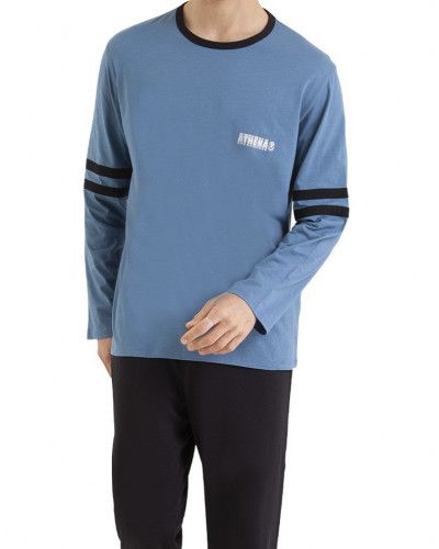 Pyjama long 100% coton Athena Ecopack Construction (Bleu/Noir)
