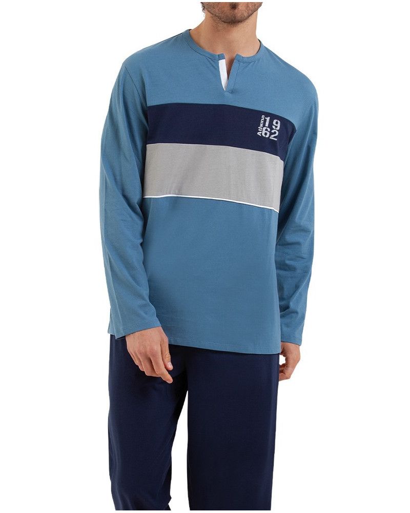 Long pyjama 100% cotton Athena Chic (Bleu/Bleu Marine)