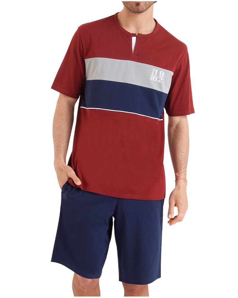Short pyjama 100% cotton Athena Chic (Brique/Bleu Marine)