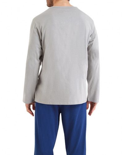 Pijama largo 100% algodón Athena Ecopack Sérigraphie (Gris/Bleu)