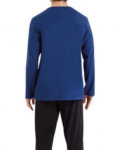Pijama largo 100% algodón Athena Ecopack Sérigraphie (Bleu/Noir)