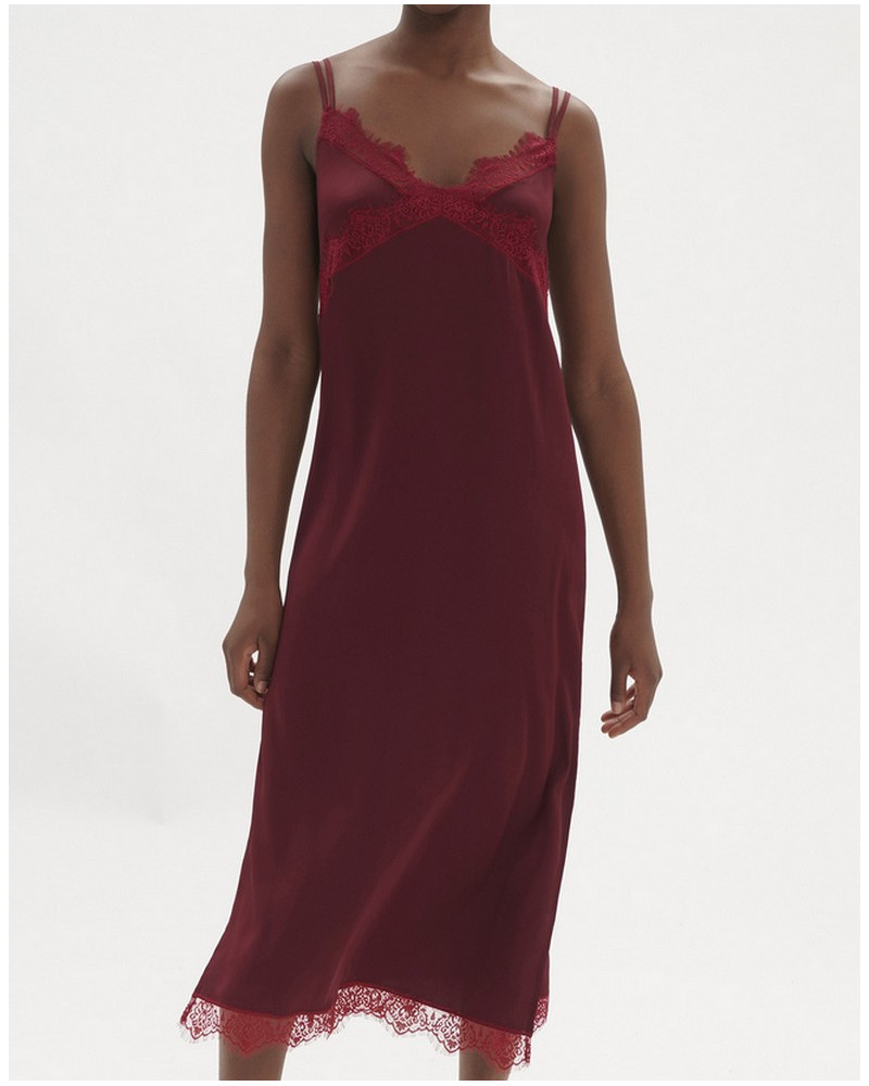 Long nightdress Simone Pérèle Satin Secrets (Rouge Spinelle)