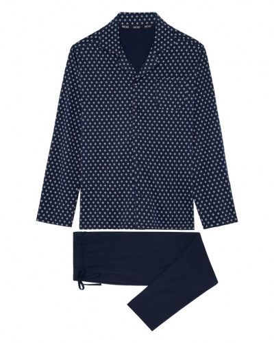 Long buttonned pajamas 100% Cotton HOM Salvador (Imprimé Marine)