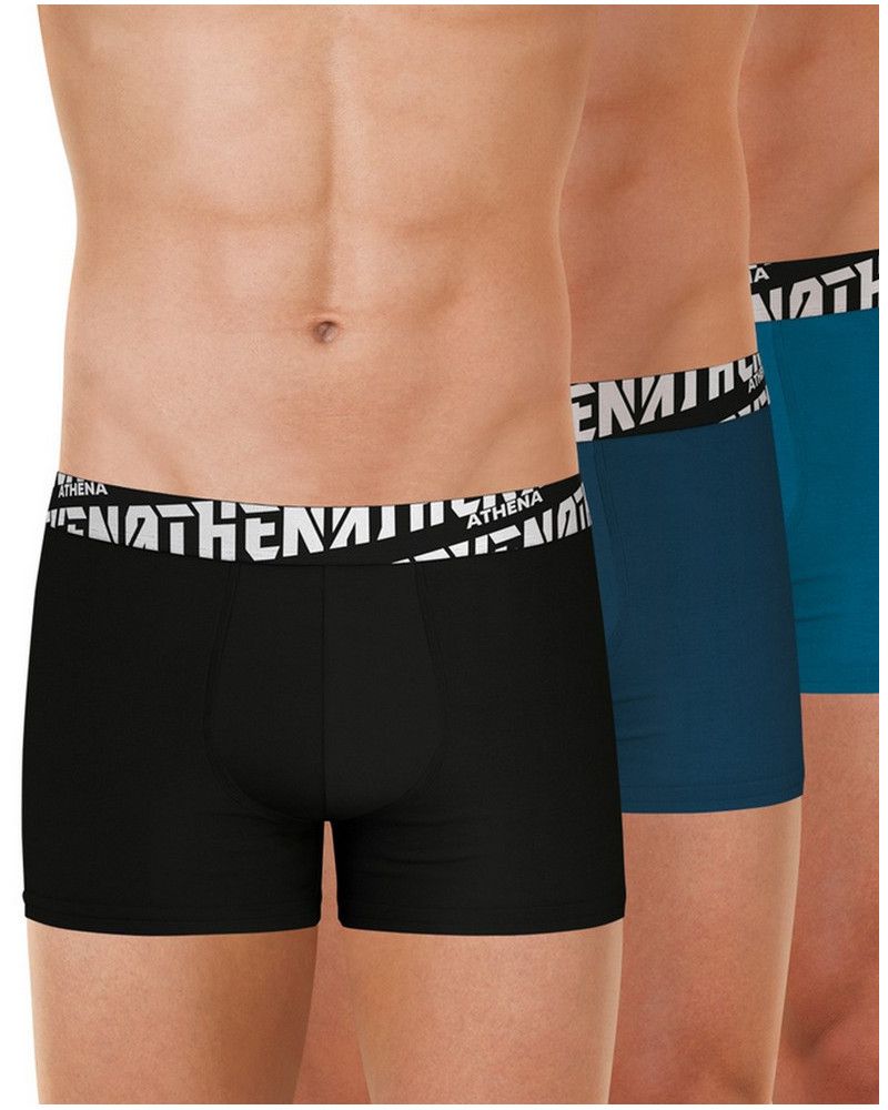 Paquete de 3 Boxers Athena coton Easy Sport (Crosière-Noir-Lagon)