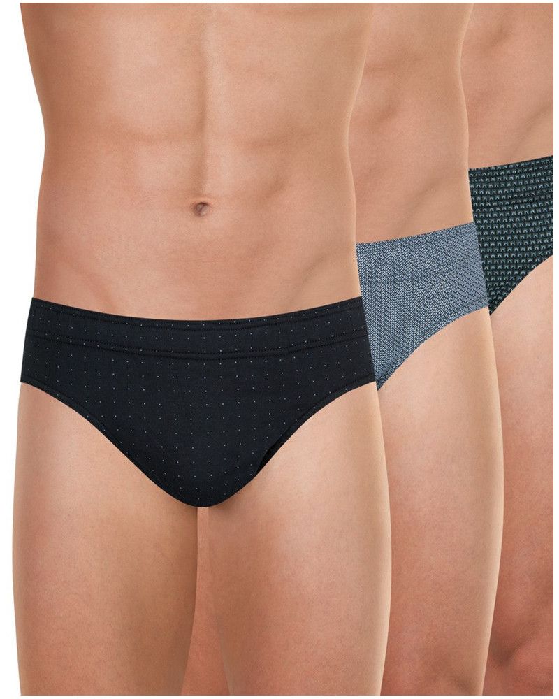 Set of 3 Eminence 100% cotton briefs (Black/Grey/Print)