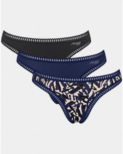 String coton Sloggi Go Crush (Lot de 3) (Imprimé/Noir/Marine)