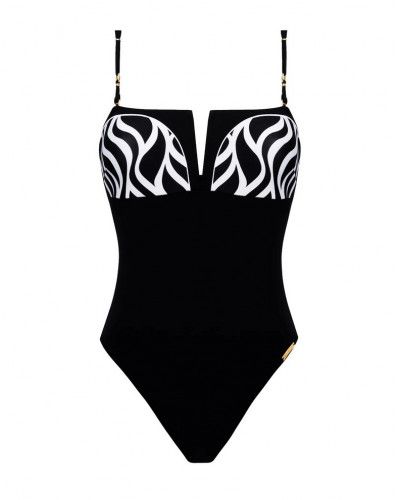 Traje de baño una pieza bandeau preformado Lise Charmel Ondes Marines (Ondes Bicolores)