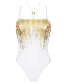 One-piece swimsuit padded bandeau Lise Charmel Feuille d'Or (Or Sur Blanc)