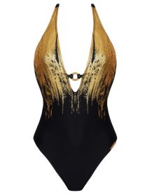 Seductive one-piece swimsuit Lise Charmel Feuille d'Or (Or Sur Noir)