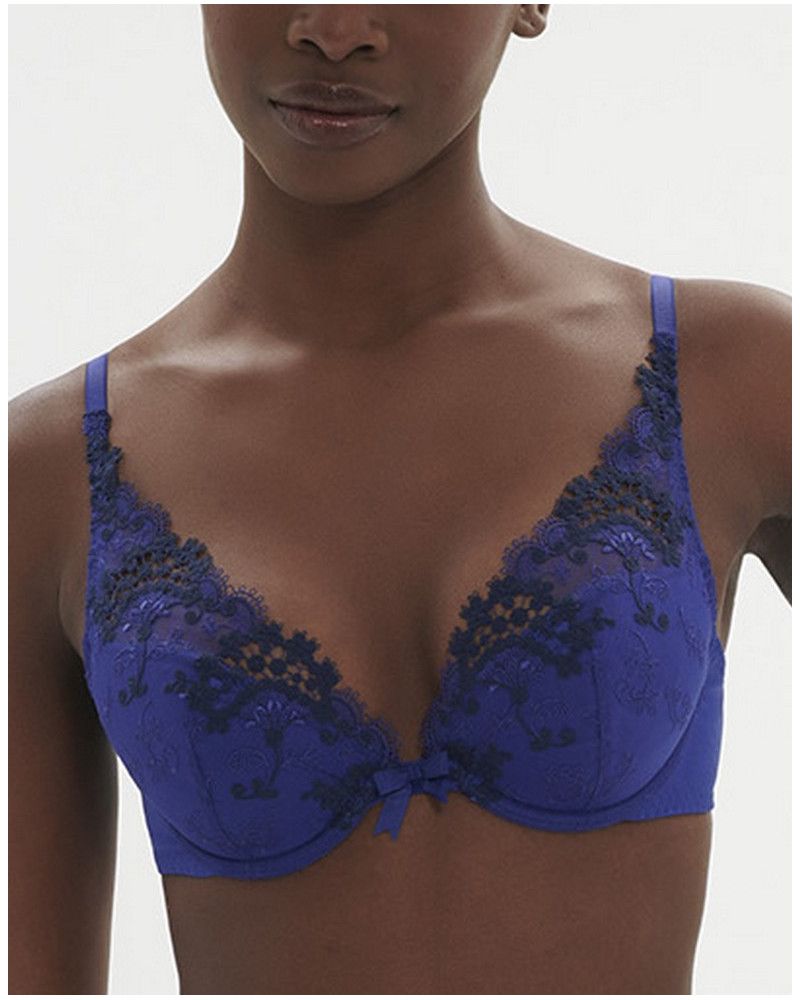 Soutien-gorge 90B Push-up Satin Bleu - Armatures, Bonnet B - Lingerie Femme Neuve Avec étiquettes