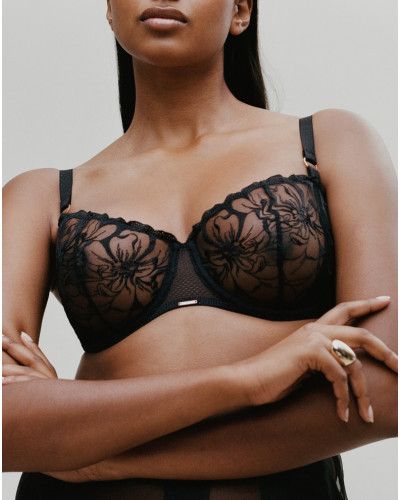 Sujetador corbeille balconette Chantelle Fleurs (Negro)