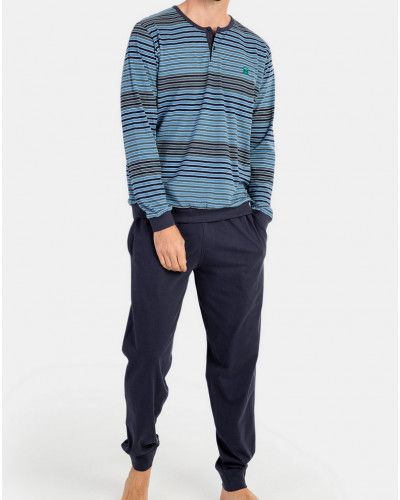Striped pyjamas with tunisian collar 100% cotton Massana (Multicolour)