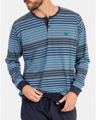 Striped pyjamas with tunisian collar 100% cotton Massana (Multicolour)