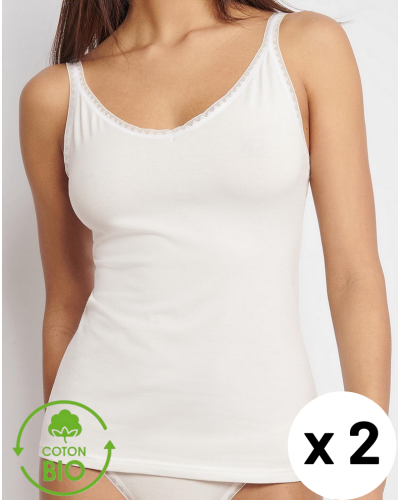 Paquete de 2 camisetas tirantes espaguetis Sloggi GO Algodón Organico (Silk White)