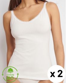 Paquete de 2 camisetas tirantes espaguetis Sloggi GO Algodón Organico (Silk White)