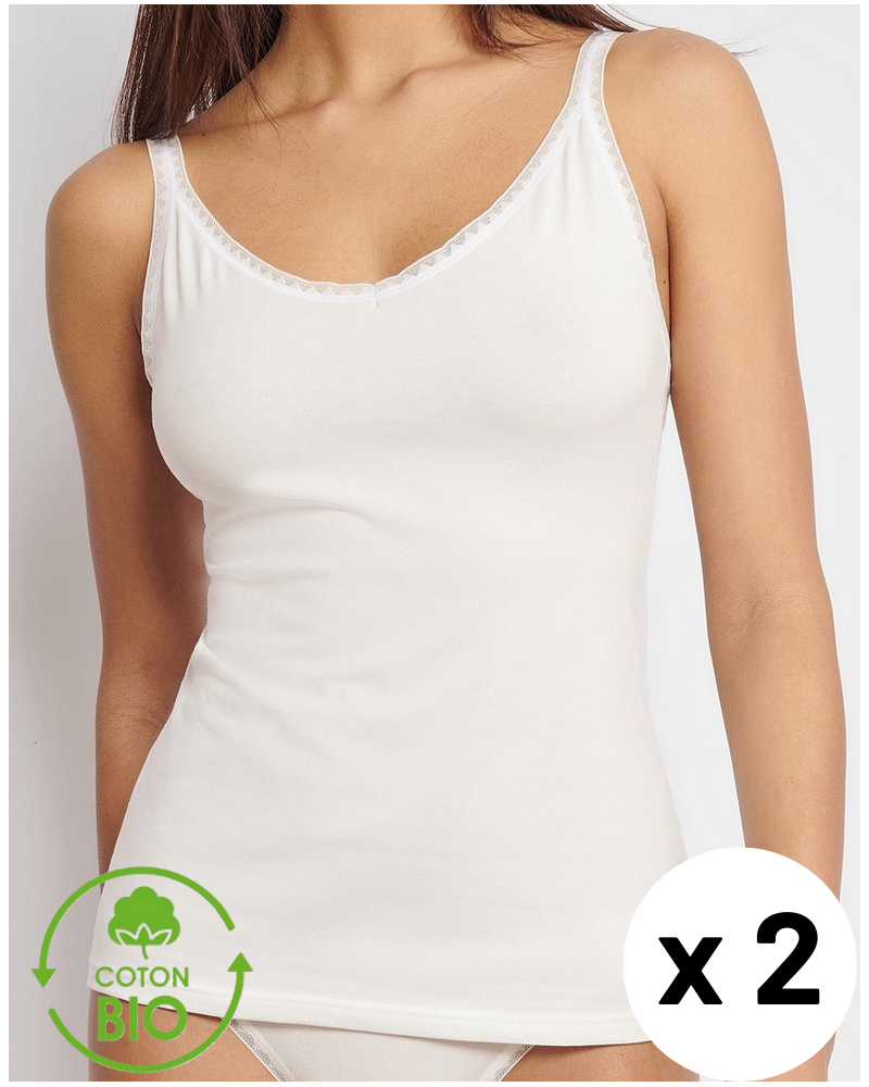 Paquete de 2 camisetas tirantes espaguetis Sloggi GO Algodón Organico (Silk White)