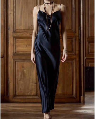 Long nightgown 100% silk Tracy Marjolaine (Black)