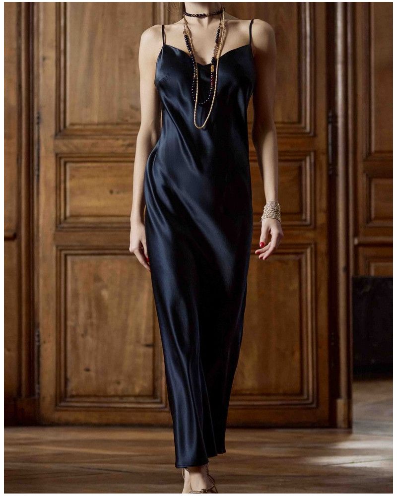 Long nightgown 100% silk Tracy Marjolaine (Black)