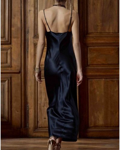 Camisón largo 100% seda Tracy Marjolaine (Negro)