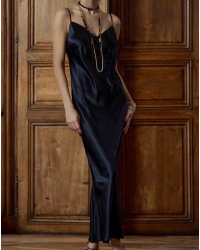 Nuisette longue 100% soie Tracy Marjolaine (Noir)