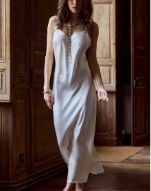 Long nightgown 100% silk Tracy (Naturel)