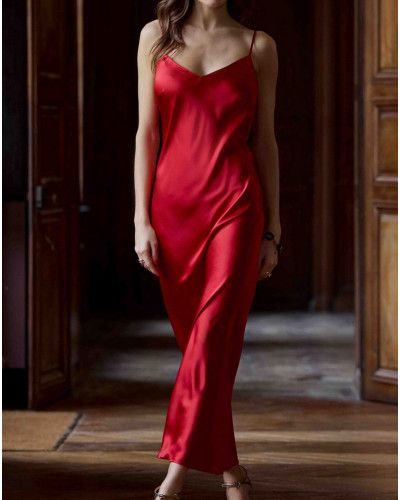 Long nightgown 100% silk Tracy Marjolaine (Red)
