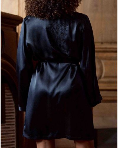 Short 100% silk negligee Baccarat Marjolaine (Black)