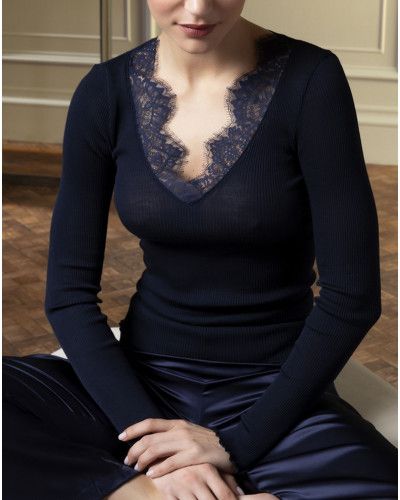 Tee-shirt manches longues laine et soie Lise Charmel Plaisir Caresse (Pierre Bleue)