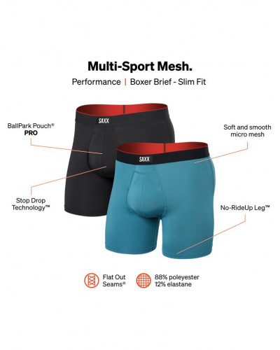 Paquete de 2 boxers con bragueta Saxx Multi-Sport Mesh (Bleu/Noir)