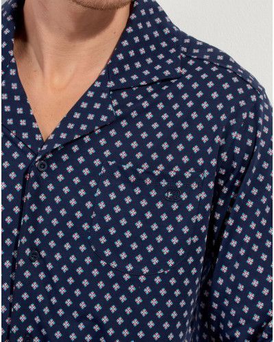 Pyjama long boutonné 100% Coton HOM Salvador (Imprimé Marine)