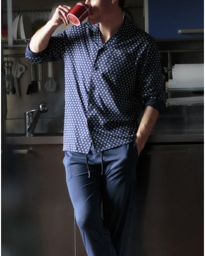 Pyjama long boutonné 100% Coton HOM Salvador (Imprimé Marine)