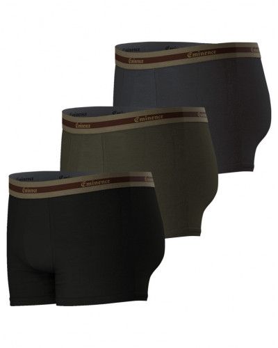 Lot de 3 boxers en coton biologique Eminence (Noir/Kaki/Gris)
