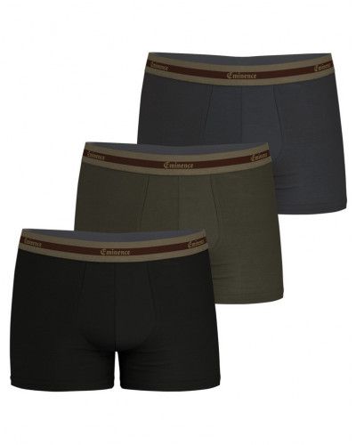 Lot de 3 boxers en coton biologique Eminence (Noir/Kaki/Gris)