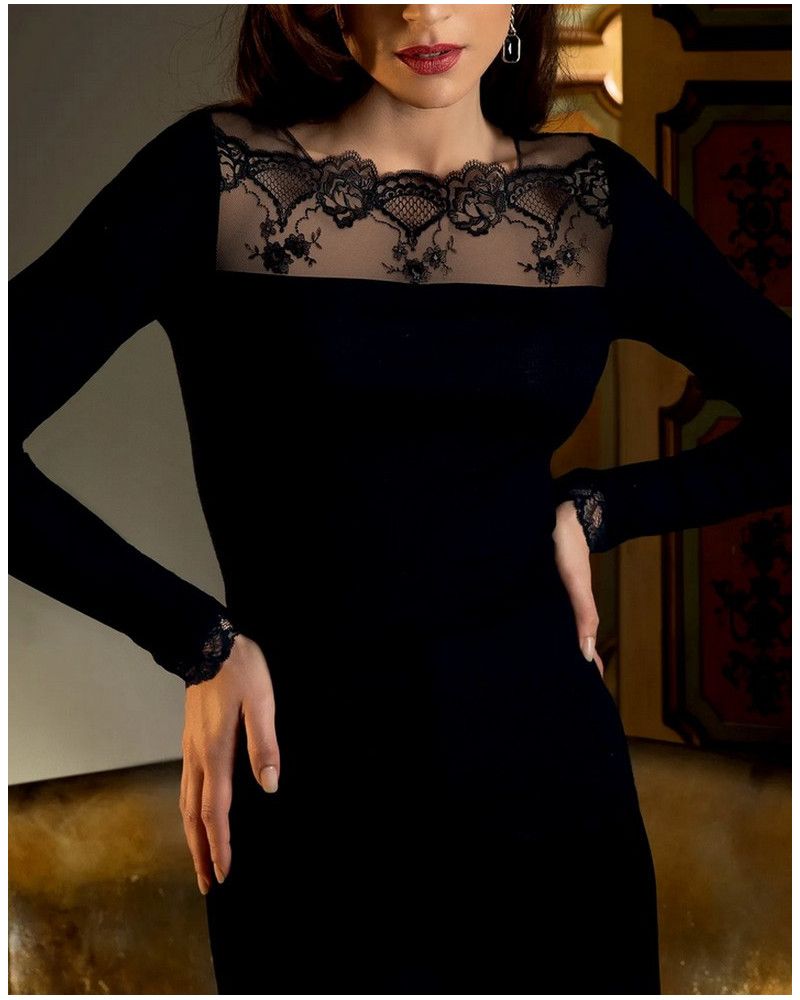 Wool and silk tee-shirt Lise Charmel Sublime en Dentelle (Black)