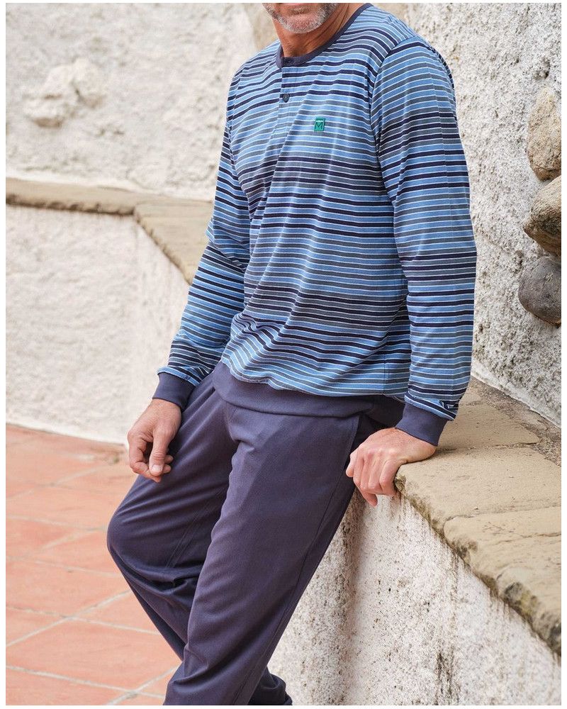 Pijama a rayas con cuello tunecino 100% algodón Massana (Multicolor)