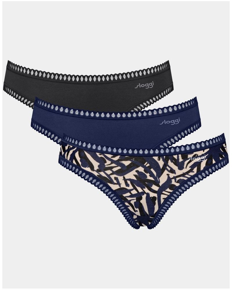 Mini calzoncillos algodón Sloggi GO Crush (Lote de 3) (Noir/Marine/Imprimé)