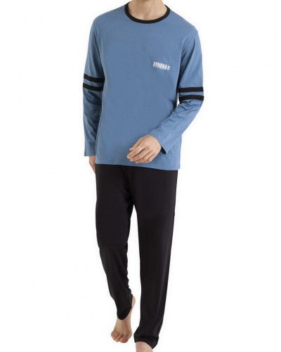 Pyjama long 100% coton Athena Ecopack Construction (Bleu/Noir)