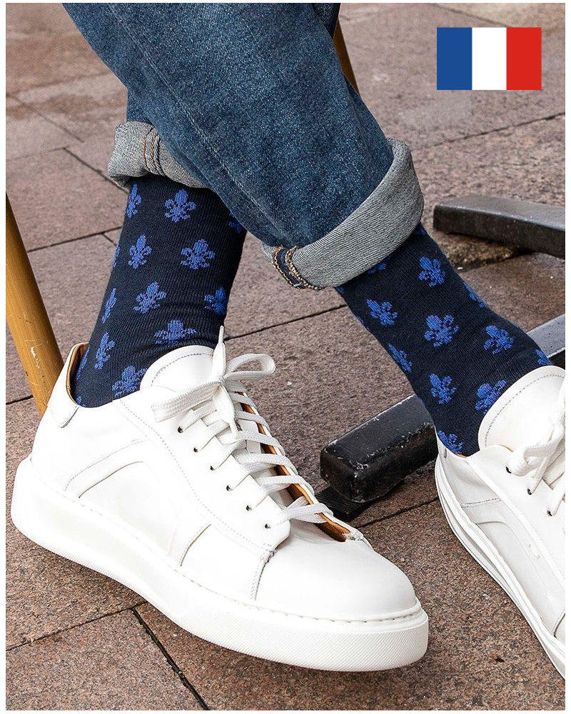 Men cotton socks Maison Broussaud Fleur De Lys (Marine)