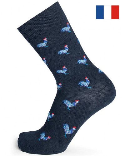 Men cotton socks Maison Broussaud Permanent Coqs (Marine)