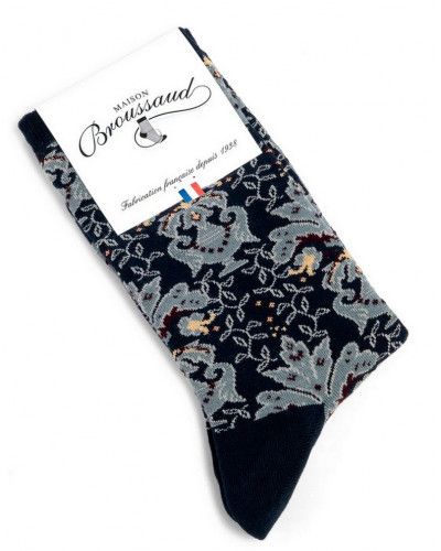 Chaussettes femme en coton Maison Broussaud Versailles (Marine Gris)