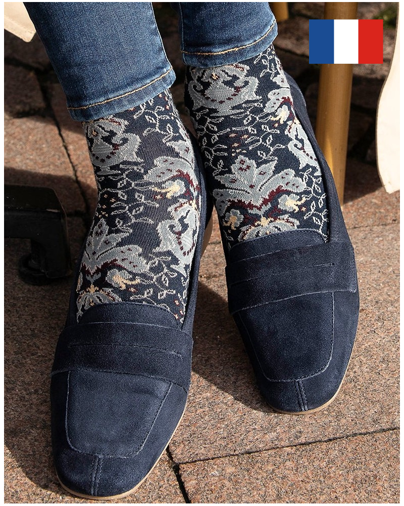 Calcetines de algodón de mujer Maison Broussaud Versailles (Marine Gris)