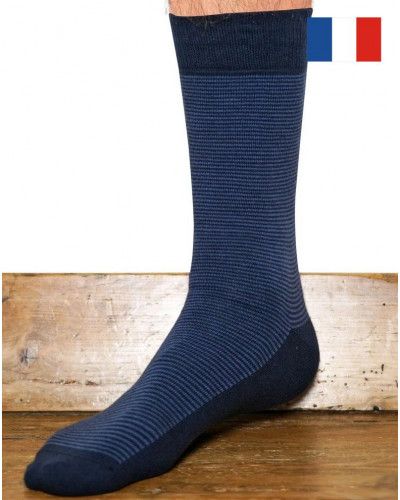 Chaussettes en coton homme fines rayures Maison Broussaud (Marine/Bleu)