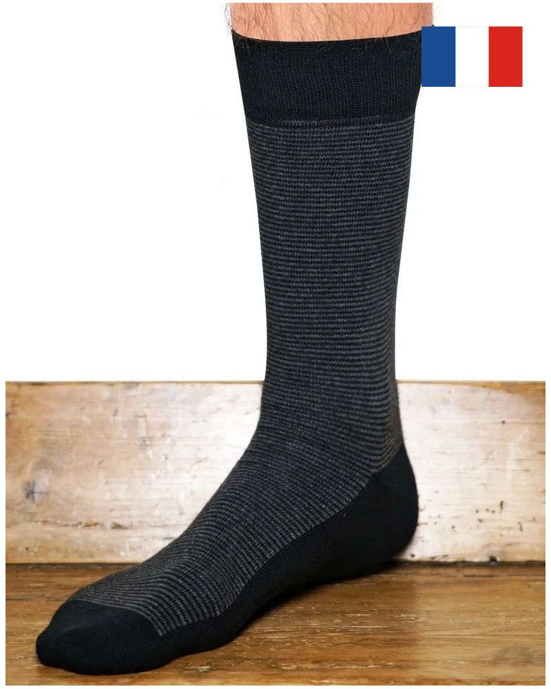 Calcetines de rayas de algodón para hombre Maison Broussaud (Noir/Gris)