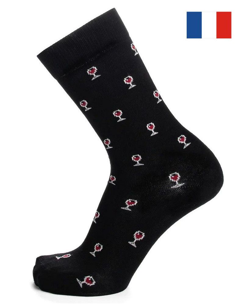 Chaussettes homme en coton Maison Broussaud Verres de Vin (Noir/Bordeaux)