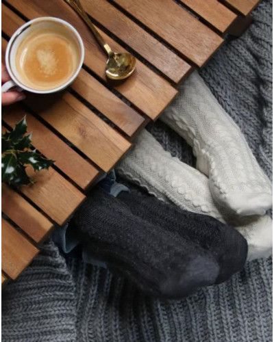 Chaussettes femme en laine Maison Broussaud Torsade (Ecru)